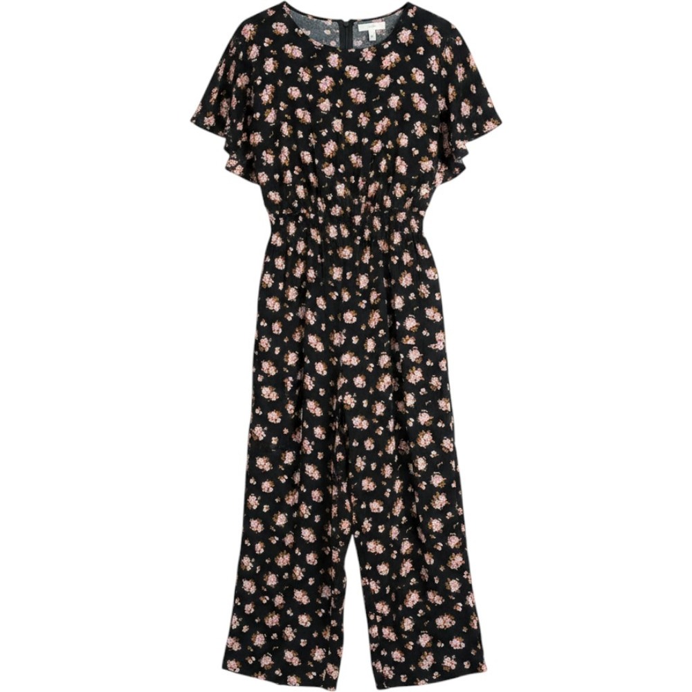 Madewell Floral Smocked Waist Wide Leg Jumpsuit Black Pink Large Romantic